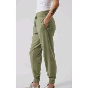 Athleta Balance Jogger Olive Green Pockets Size L Tapered Leg Drawstring